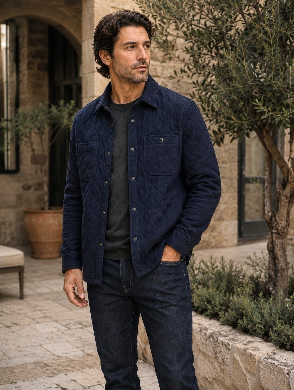 AllSaints Pathfinder Quilted Wool Blend Overshirt Shacket Small